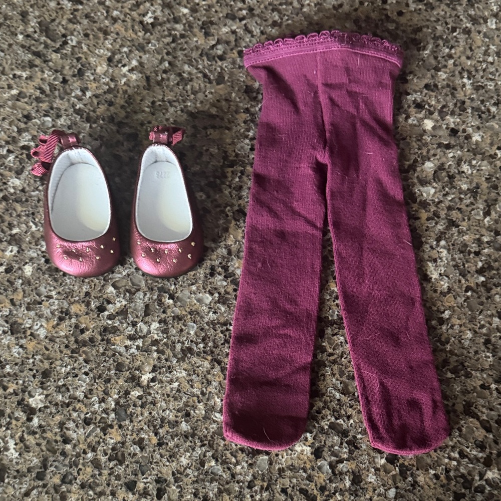 American Girl Burgundy Doll Tights and Matching Shoes ONLY